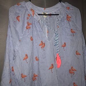 Blue with white stripes top with flamingos